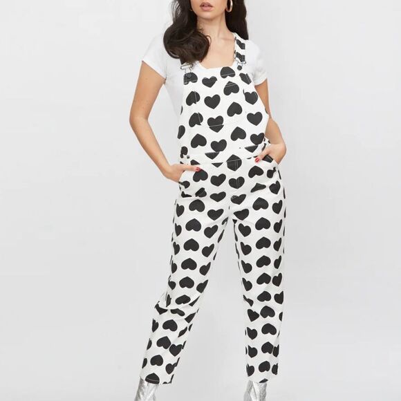 NWT Lazy Oaf Monochrome Love Heart Overalls - Picture 1 of 11